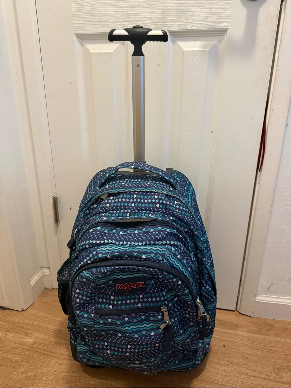 Jansport Blue Teal Pattern Rolling Backpack with Wheels